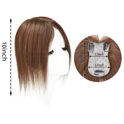 Meiverah Handmade Human Hair Middle Part Clip In Toupee No Bangs Seamless Natural Topper Breathable Mesh Base Women Thickening Hairpiece (Medium Brown/Swissnet)